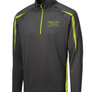 Quarter zip grey neon green pullover, with Balsam Lake Brewery written on the left breast