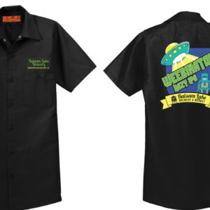 A black Brewer's Shirt with a green Weebinator logo on it.