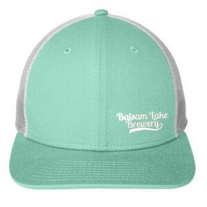 A mint and white baseball cap with the words 'Balsam Lake Brewery' on it, perfect for adding to your hat collection.