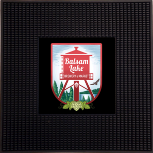 A black 16x16 Square Mat with the logo of Balsam Lake Brewery.