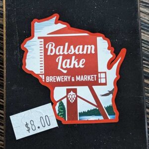 A souvenir deck of cards from balsam lake brewery & market with a price tag of $8.00.