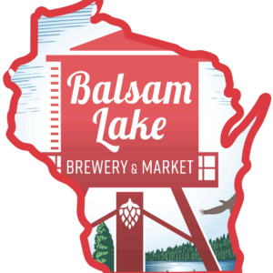 Logo for Balsam Lake Brewery & Market, featuring Tin Sign - Wisconsin apparel and barware.