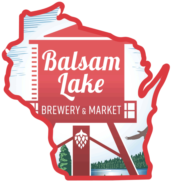 Logo for Balsam Lake Brewery & Market, featuring Tin Sign - Wisconsin apparel and barware.