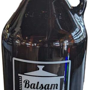 A Growler labeled "balsam lake brewery & market est 2020.